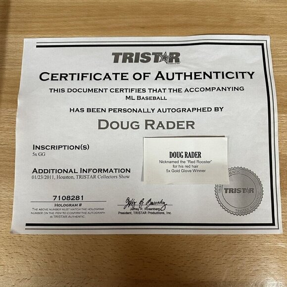 Doug Rader Signed Official MLB Baseball Autographed TRISTAR 7108281 - Picture 5 of 5